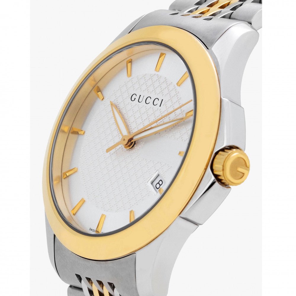 Gucci G Timeless White Dial Two Tone Steel Strap Watch For Men - YA126409 Watches Gucci   