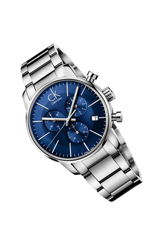 Calvin Klein City Chronograph Blue Dial Silver Steel Strap Watch for Men - K2G2714N Watches Calvin Klein   