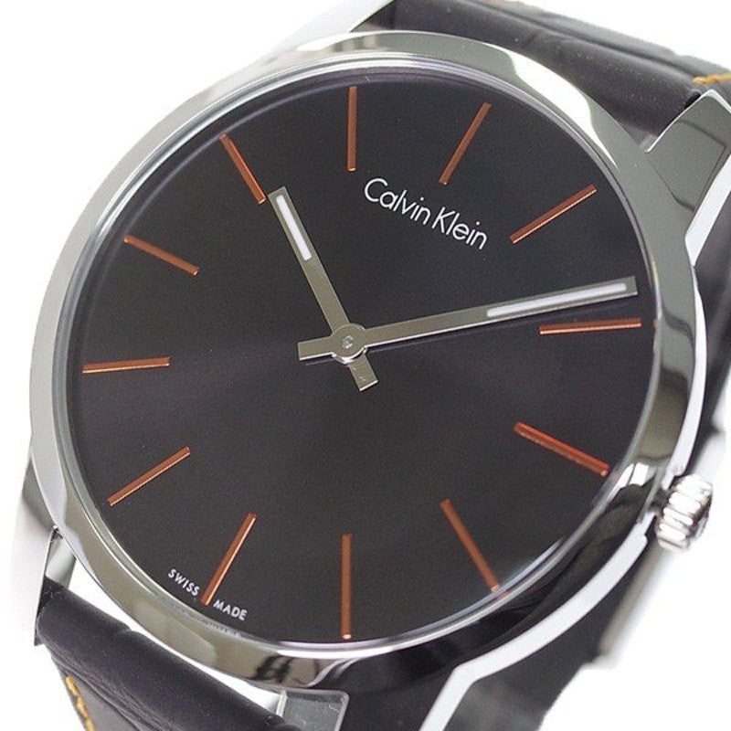 Calvin Klein City Black Dial Black Leather Strap Watch for Men - K2G211C1 Watches Calvin Klein   