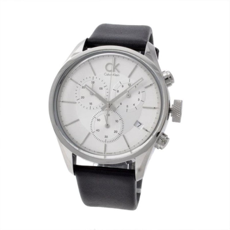 Calvin Klein Masculine Chronograph White Dial Black Leather Strap Watch for Men - K2H27120 Watches Calvin Klein   