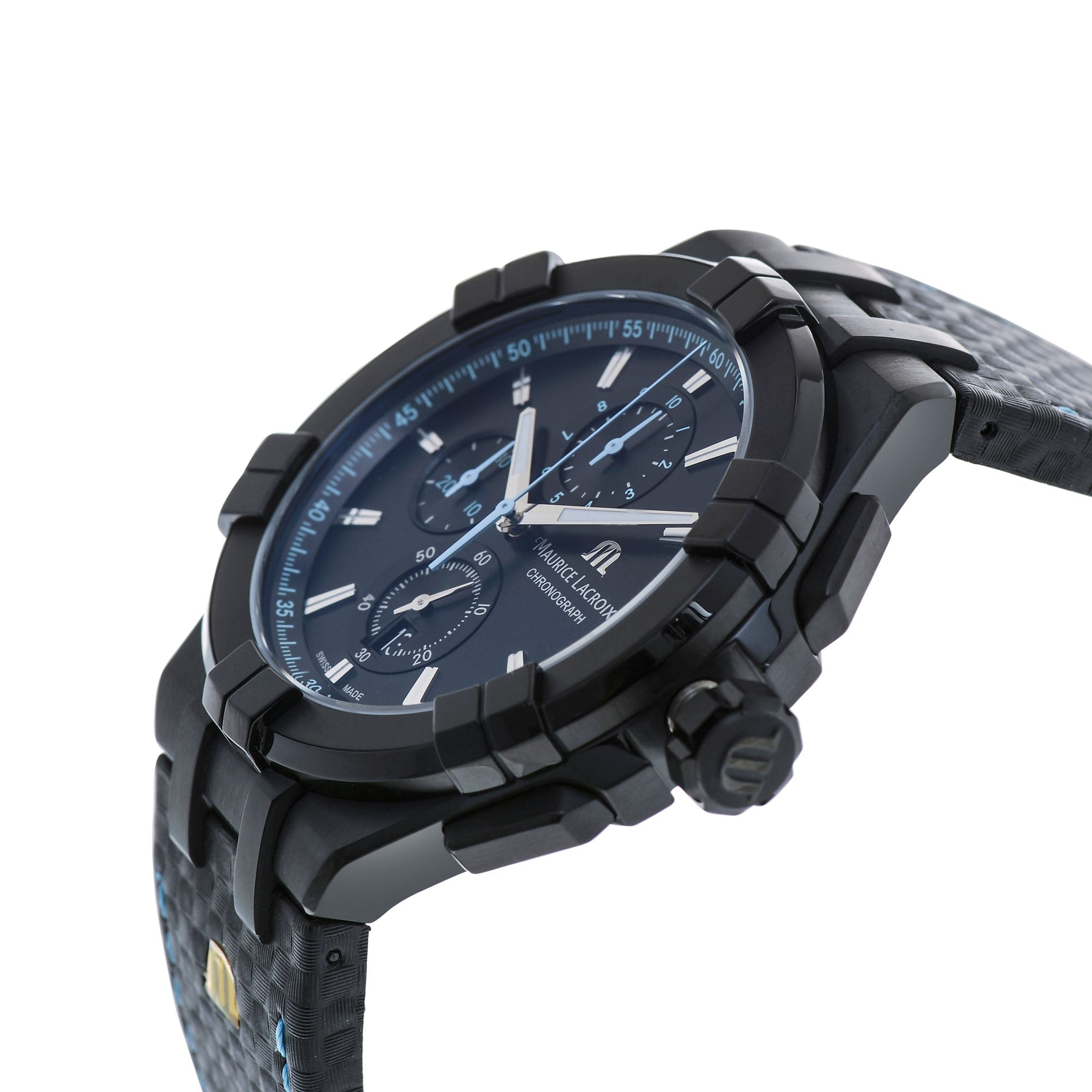 Maurice Lacroix Aikon Chronograph Limited Edition Black Dial Black Leather Strap Watch for Men - AI1018-PVB01-337-1 Watches Maurice Lacroix   