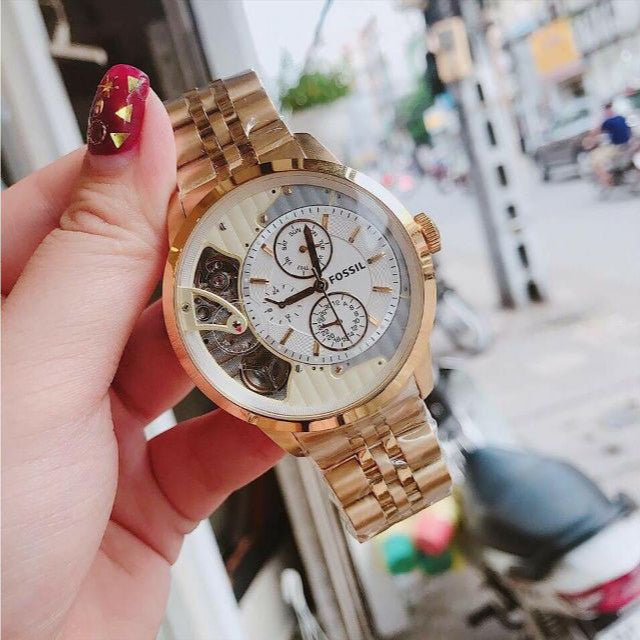 Fossil Skeleton Chronograph Gold Dial Gold Steel Strap Watch for Men -  ME1137 Watches Fossil   