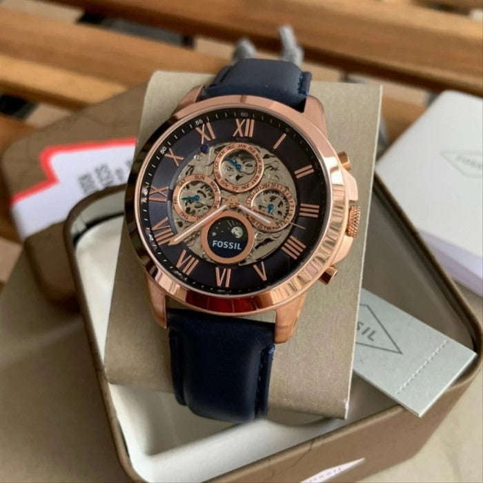 Fossil Grant Automatic Blue Dial Blue Leather Strap Watch for Men - ME3029 Watches Fossil   