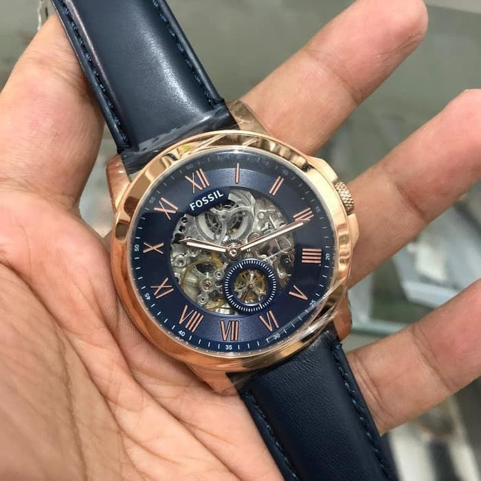 Fossil Grant Mechanical Blue Dial Blue Leather Strap Watch for Men - ME3054 Watches Fossil   