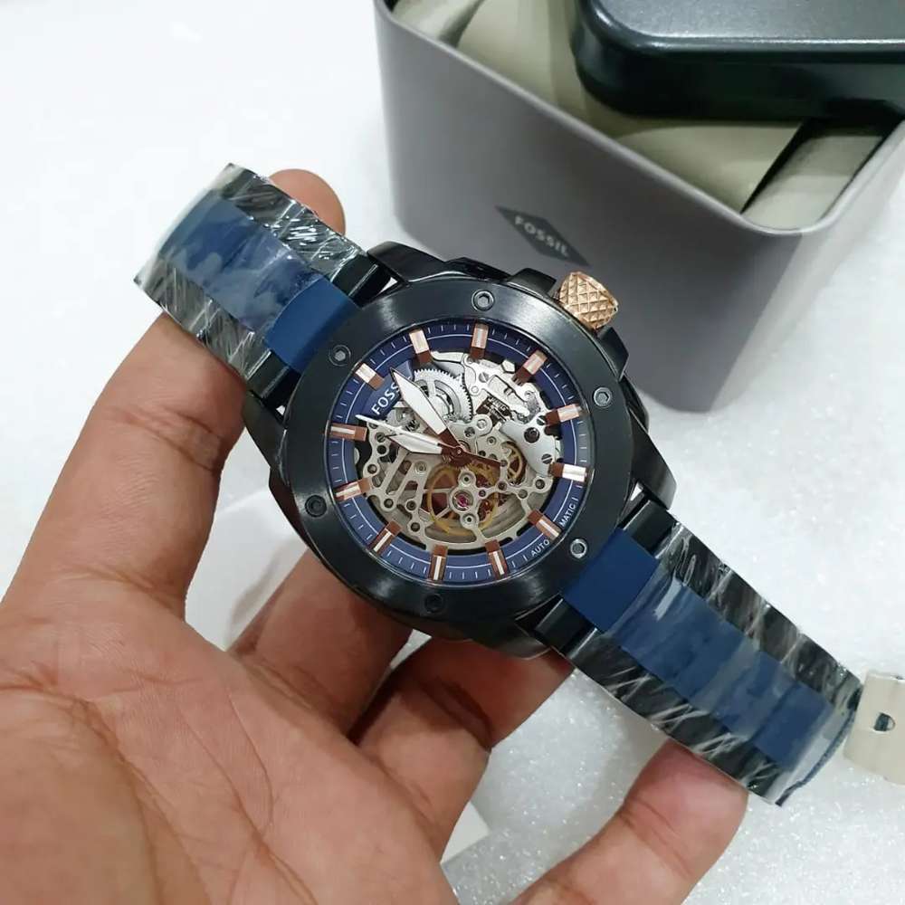 Fossil Modern Machine Automatic Skeleton Blue Dial Two Tone Steel Strap Watch for Men - ME3133 Watches Fossil   