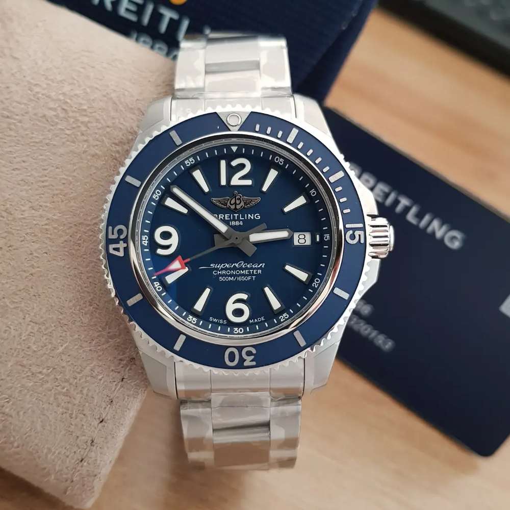 Breitling Superocean Automatic 42mm Blue Dial Silver Steel Strap Watch for Men - A17366D81C1A1 Watches Breitling   
