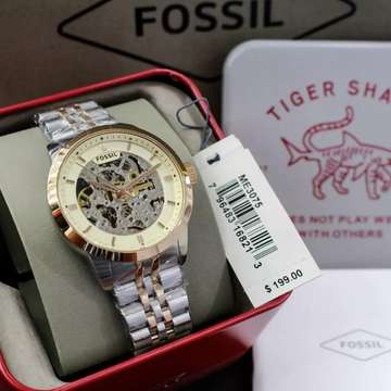 Fossil Townsman Automatic Skeleton White Dial Two Tone Steel Strap Watch for Men - ME3075 Watches Fossil   