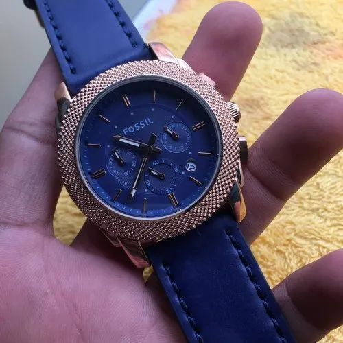 Fossil Machine Chronograph Blue Dial Blue Leather Strap Watch for Men - FS5262 Watches Fossil   