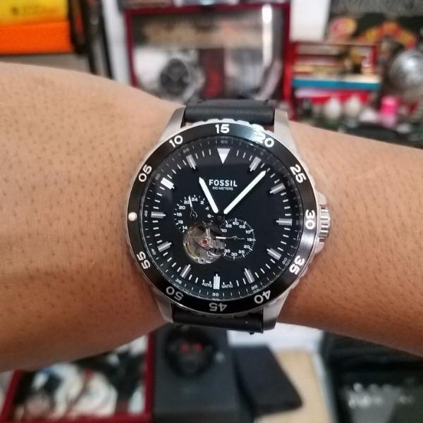 Fossil Crewmaster Sports Automatic Black Dial Black Leather Strap Watch for Men - ME3148 Watches Fossil   