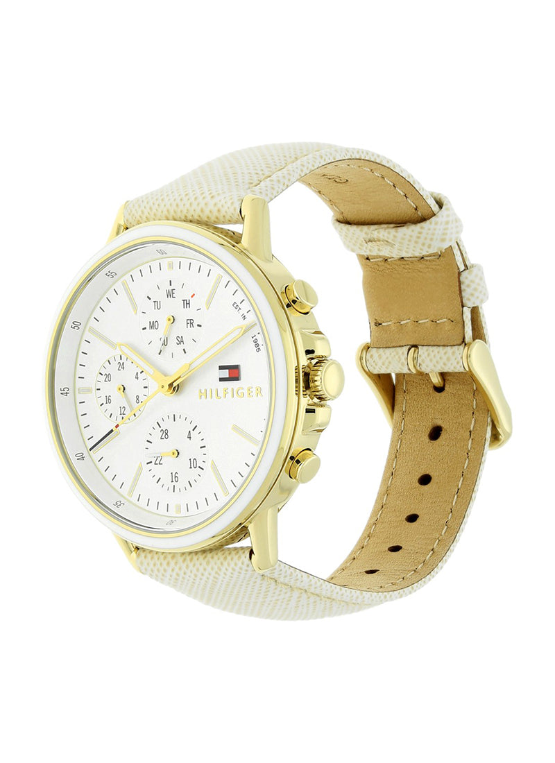 Tommy Hilfiger Carly Silver Dial Cream Leather Strap Watch for Women - 1781790 Watches Tommy Hilfiger   