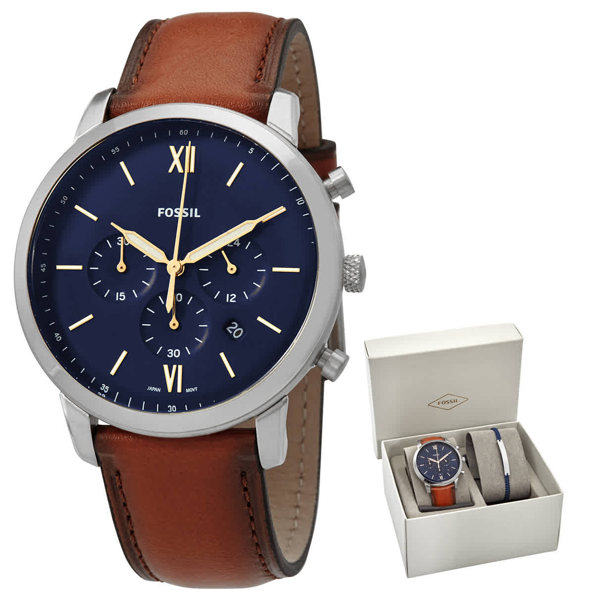 Fossil Neutra Chronograph Blue Dial Brown Leather Strap Watch for Men - FS5453 Watches Fossil   