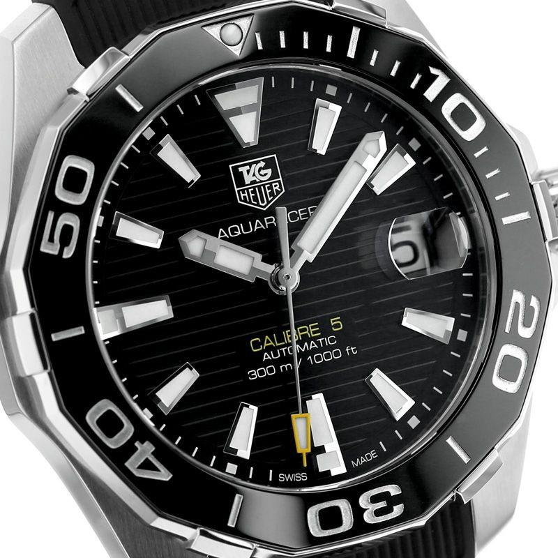 Tag Heuer Aquaracer Calibre 5 Automatic 41mm Black Dial Black Rubber Strap Watch for Men -  WAY211A.FT6151 Watches Tag Heuer   