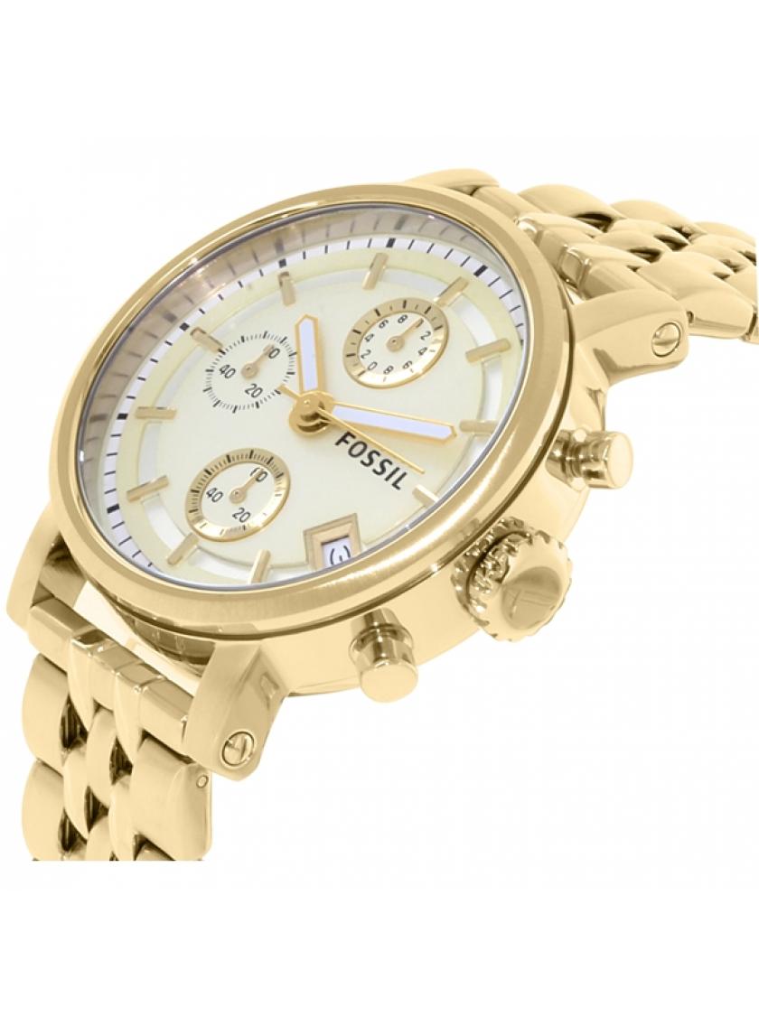Fossil Boyfriend Chronograph Gold Dial Gold Steel Strap Watch for Women - ES2197 Watches Fossil   