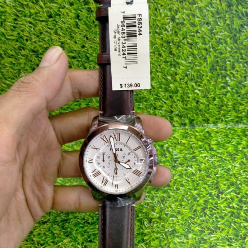 Fossil Grant Chronograph White Dial Brown Leather Strap Watch for Men - FS5344 Watches Fossil   