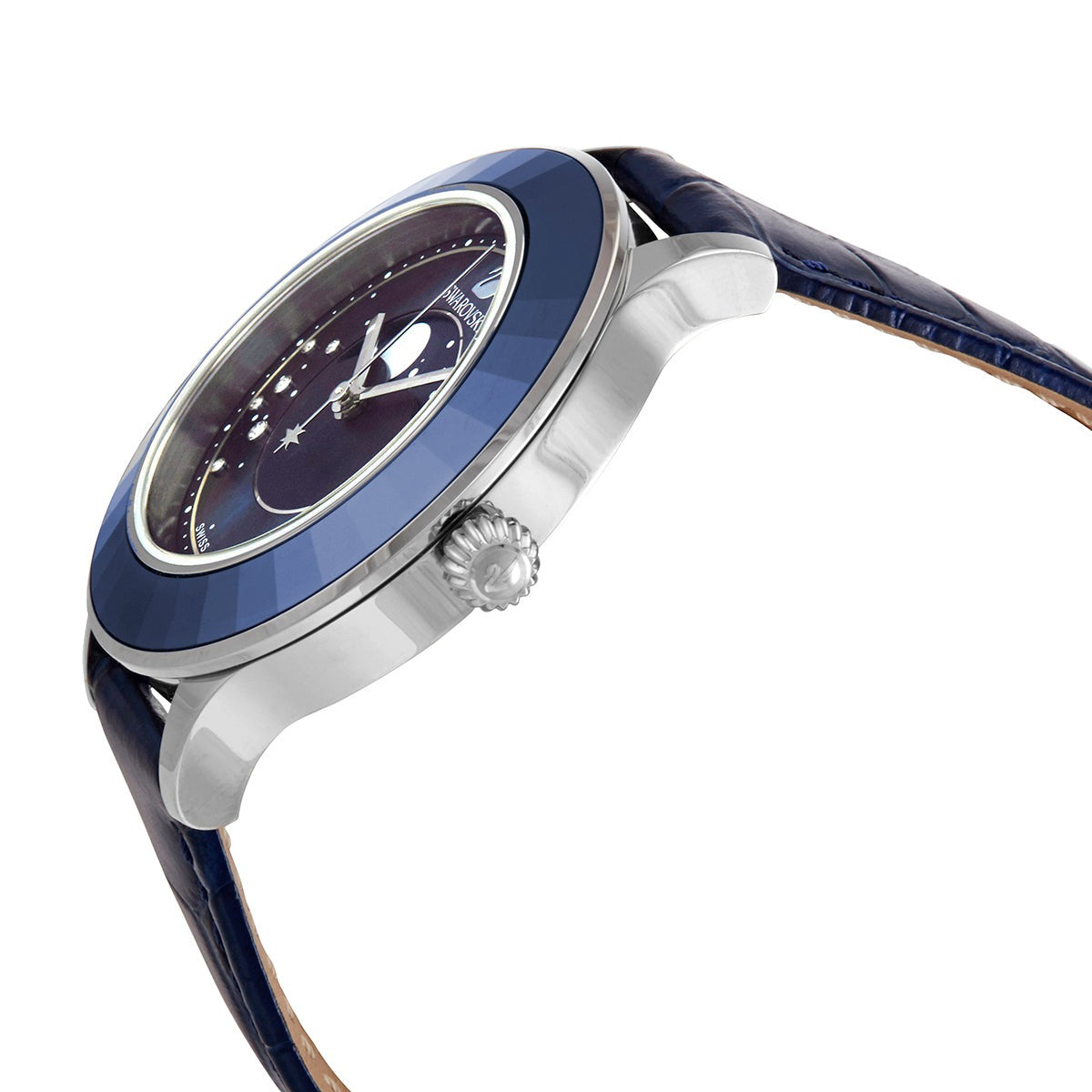 Swarovski Octea Lux Moon Crystal Blue Dial Blue Leather Strap Watch for Women - 5516305 Watches Swarovski   