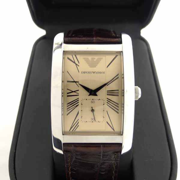 Emporio Armani Classic Beige Dial Brown Leather Strap Watch For Men - AR0154 Watches Emporio Armani   