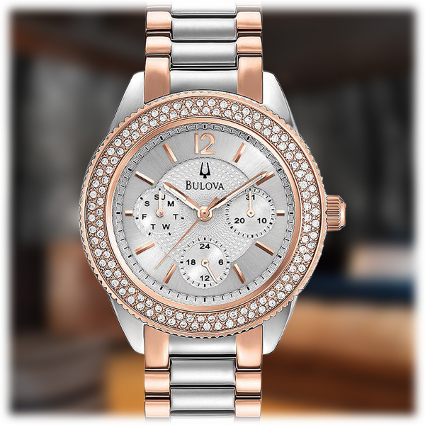 Bulova Crystal Collection Silver Dial Two Tone Steel Strap Watch for Women - 98N100 Watches Bulova   