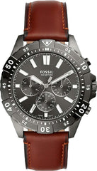 Fossil Garrett Chronograph Grey Dial Brown Leather Strap Watch for Men - FS5770 Watches Fossil   