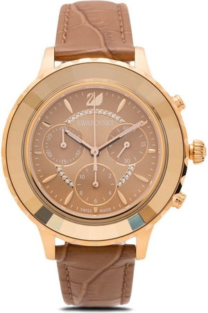 Swarovski Octea Lux Chrono Brown Gold Dial Brown Leather Strap Watch for Women - 5632260 Watches Swarovski   