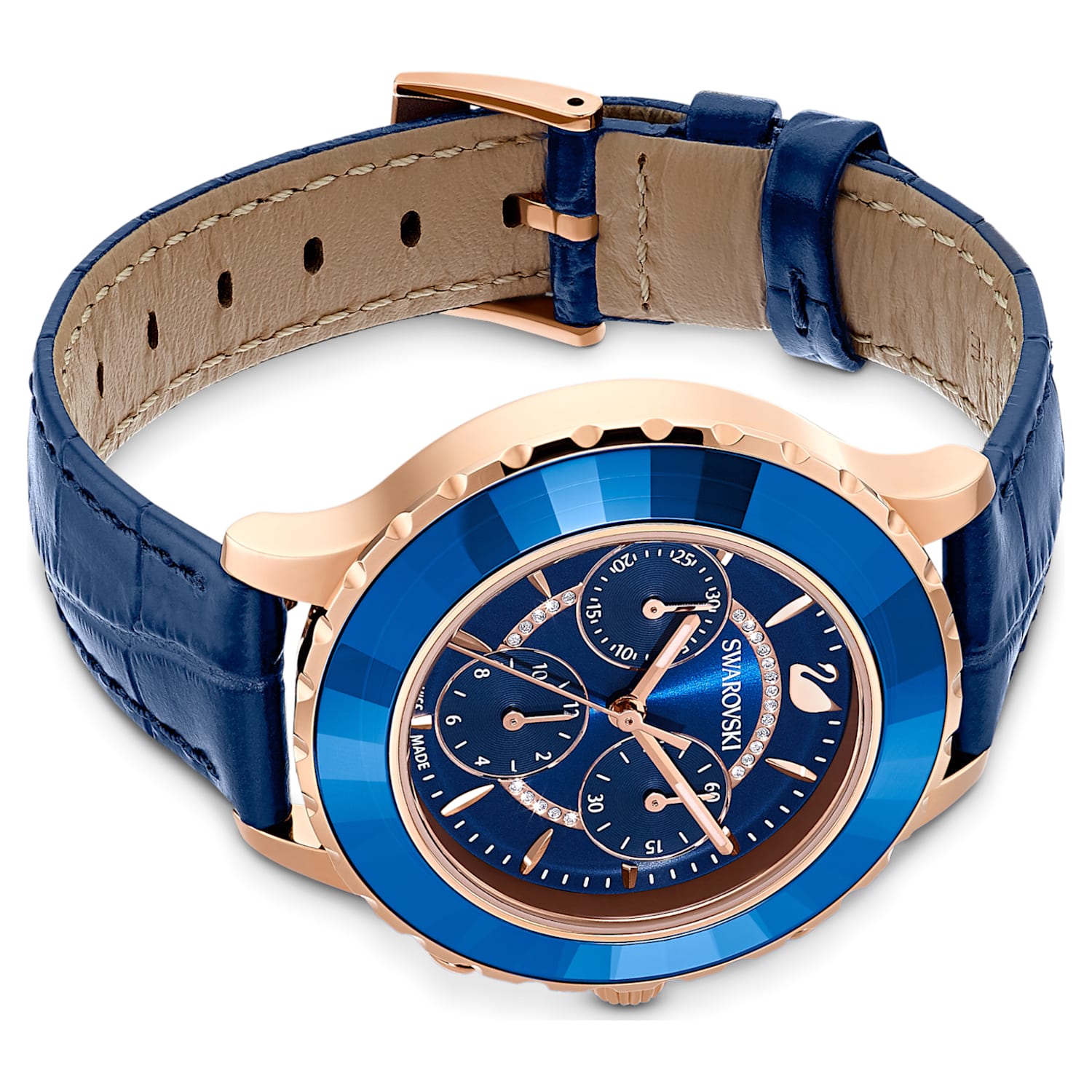 Swarovski Octea Lux Chrono Blue Dial Blue Leather Strap Watch for Women - 5563480 Watches Swarovski   