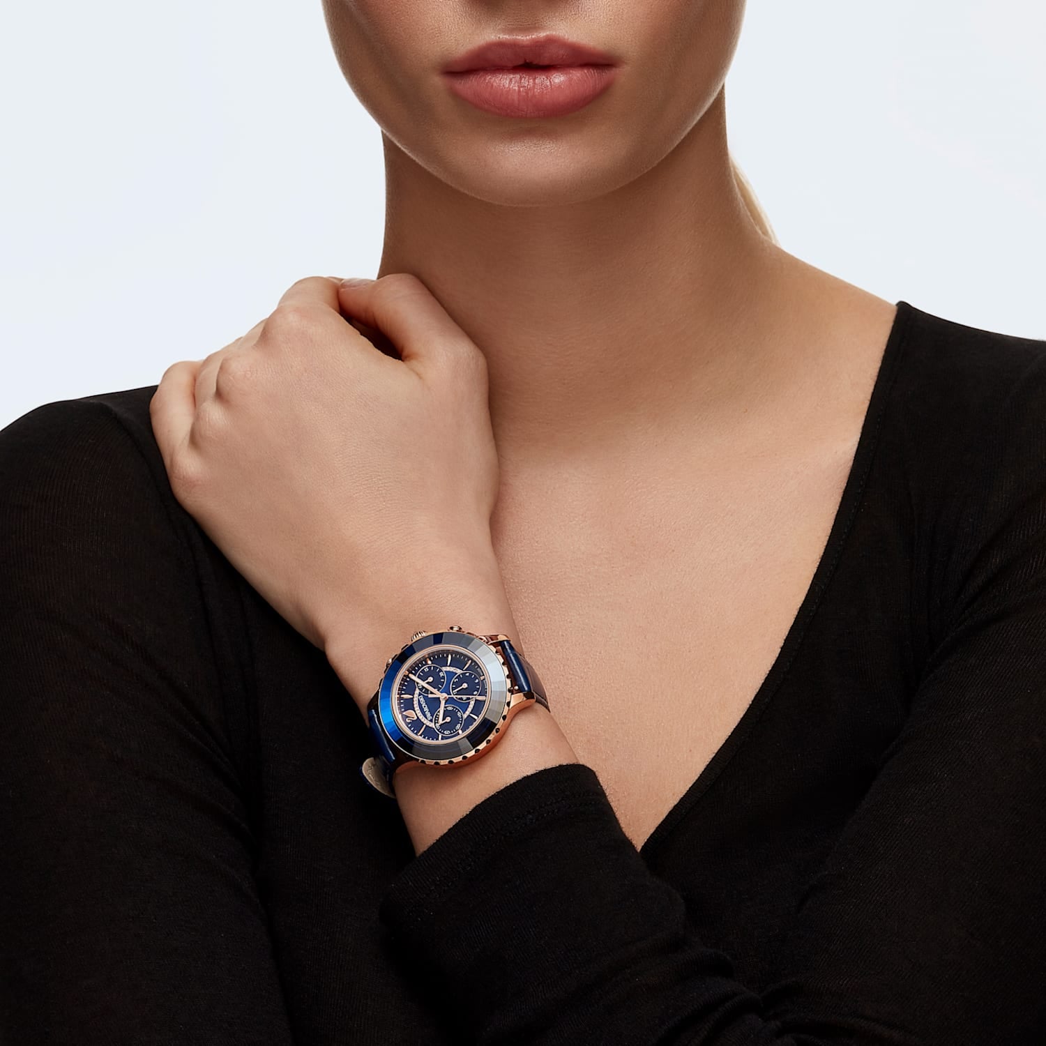 Swarovski Octea Lux Chrono Blue Dial Blue Leather Strap Watch for Women - 5563480 Watches Swarovski   