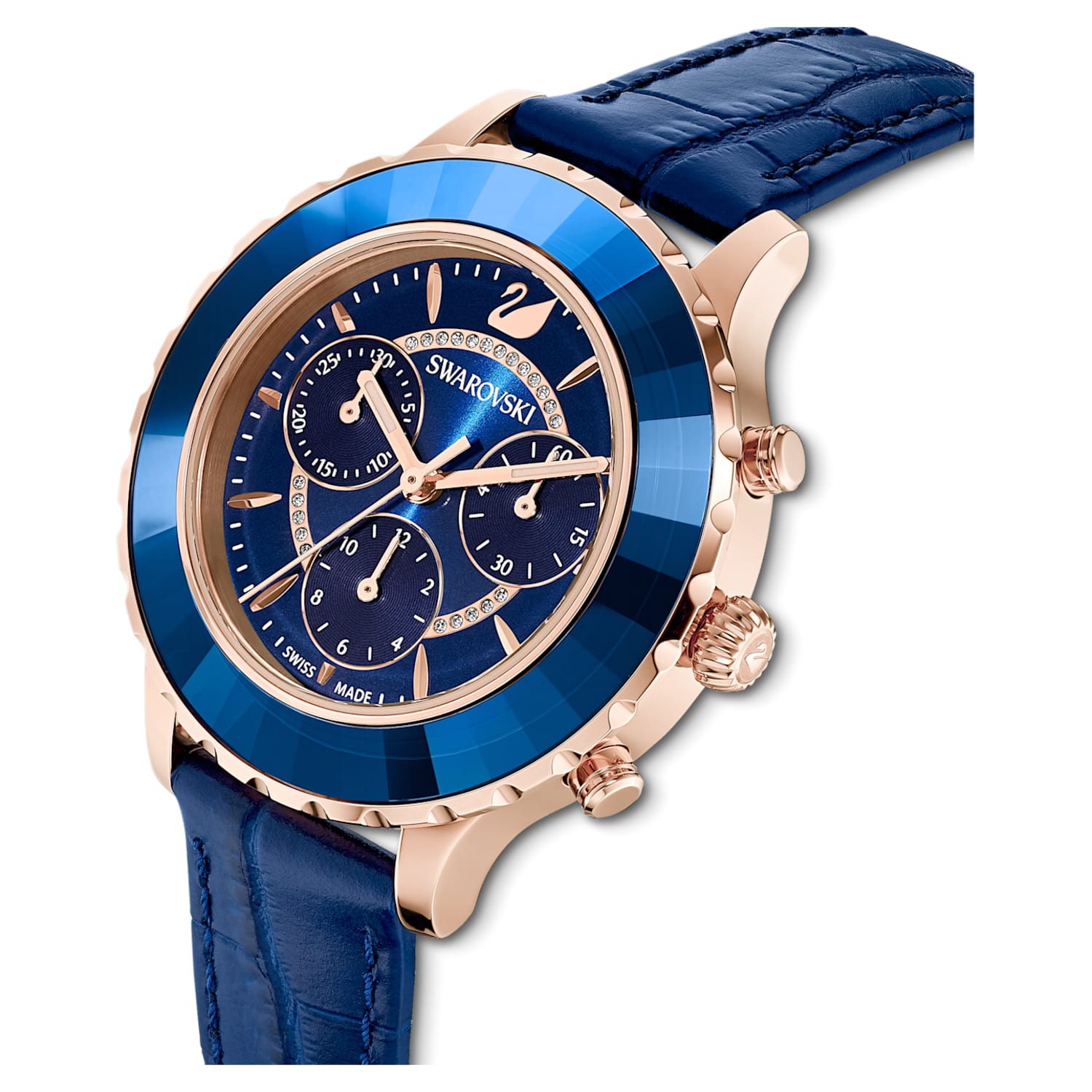 Swarovski Octea Lux Chrono Blue Dial Blue Leather Strap Watch for Women - 5563480 Watches Swarovski   