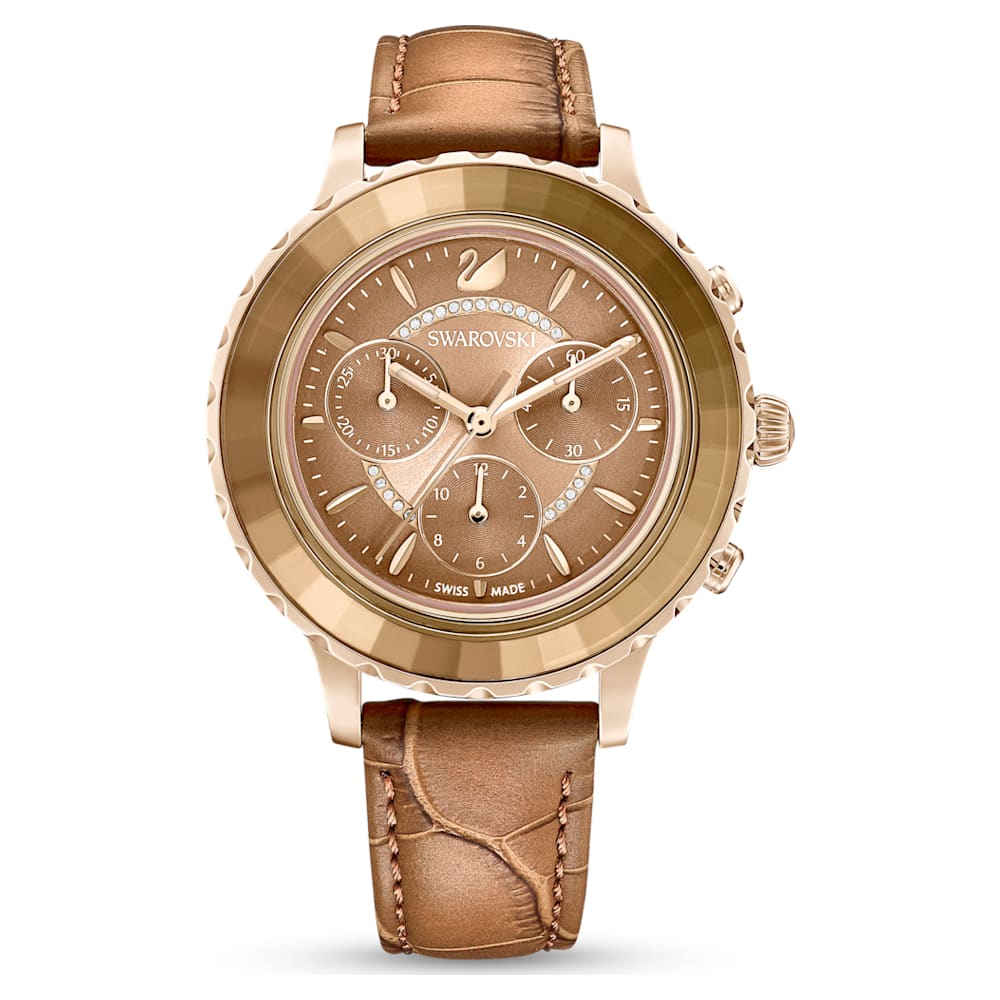 Swarovski Octea Lux Chrono Brown Gold Dial Brown Leather Strap Watch for Women - 5632260 Watches Swarovski   