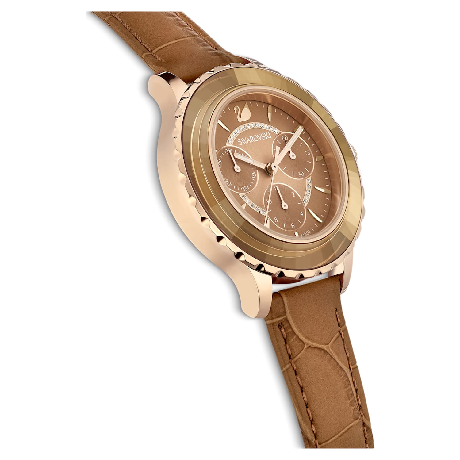 Swarovski Octea Lux Chrono Brown Gold Dial Brown Leather Strap Watch for Women - 5632260 Watches Swarovski   