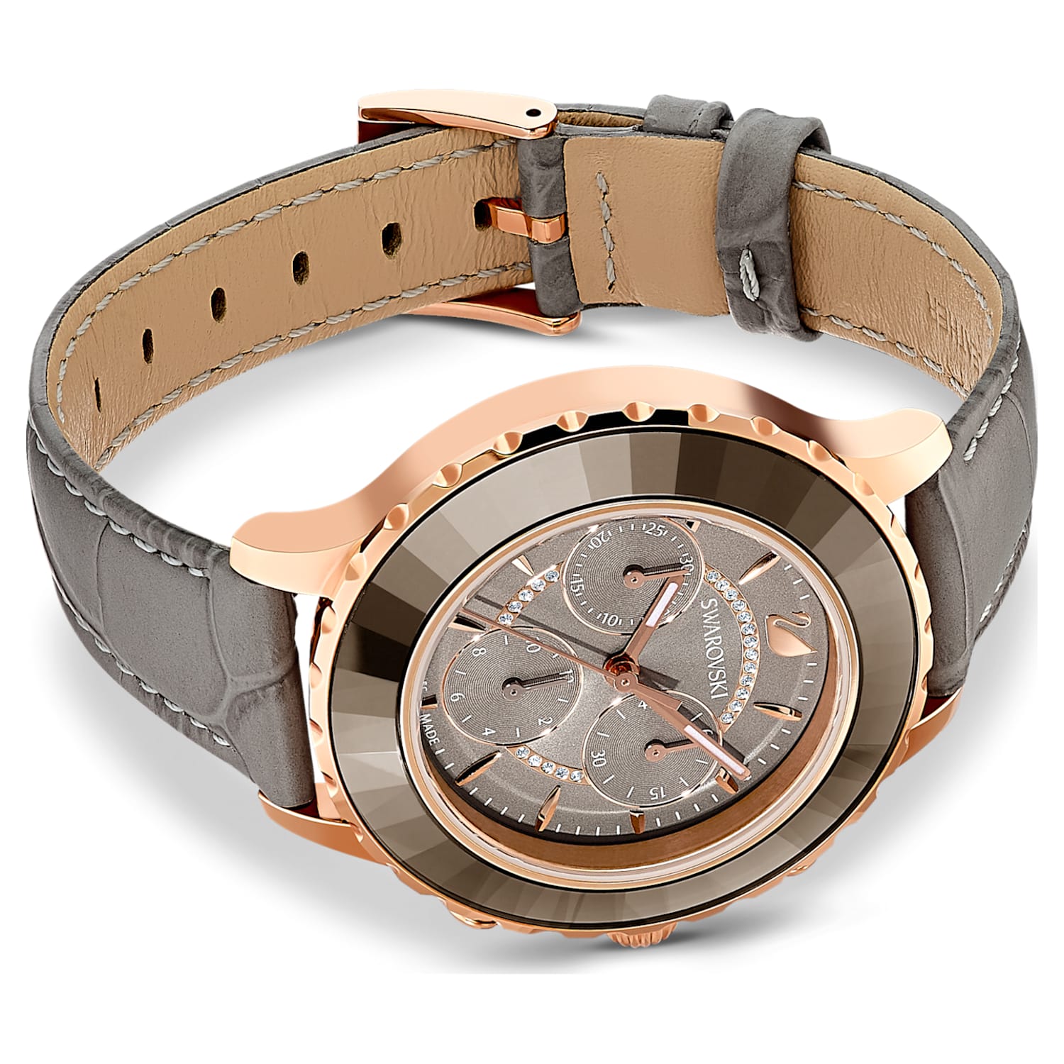 Swarovski Octea Lux Chrono Grey Dial Grey Leather Strap Watch for Women - 5452495 Watches Swarovski   