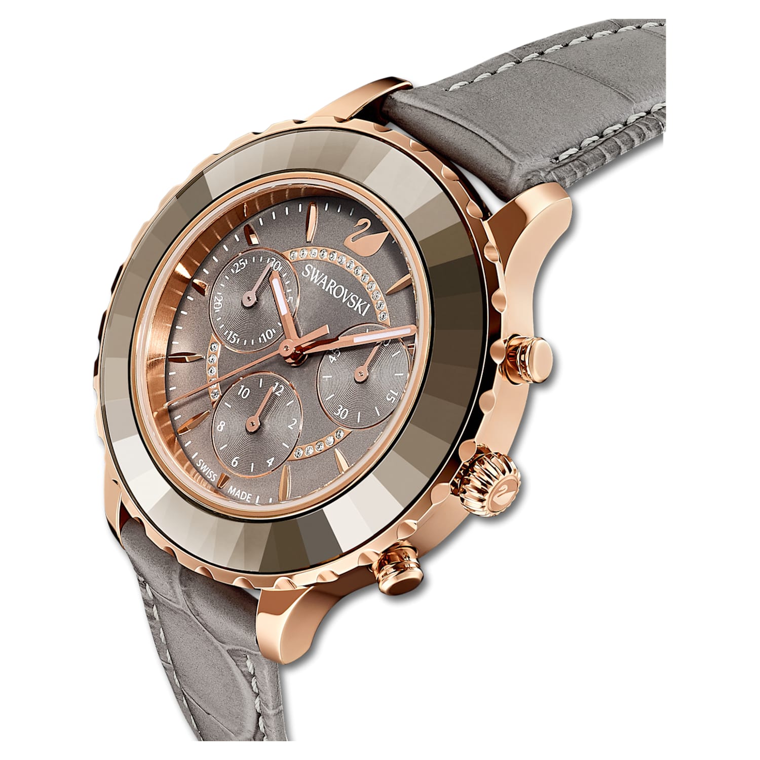 Swarovski Octea Lux Chrono Grey Dial Grey Leather Strap Watch for Women - 5452495 Watches Swarovski   