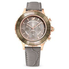 Swarovski Octea Lux Chrono Grey Dial Grey Leather Strap Watch for Women - 5452495 Watches Swarovski   