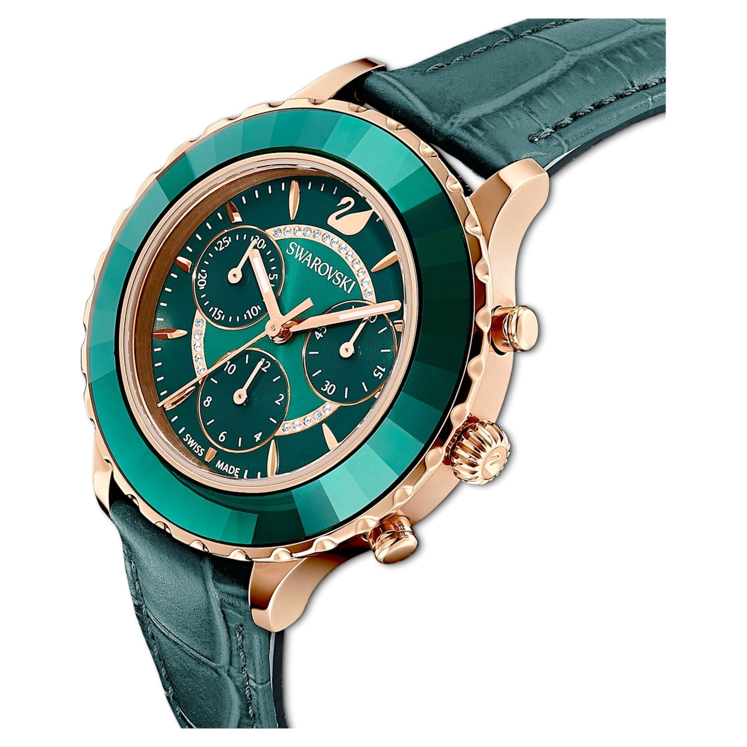 Swarovski Octea Lux Chrono Emerald Green Dial Green Leather Strap Watch for Women - 5452498 Watches Swarovski   