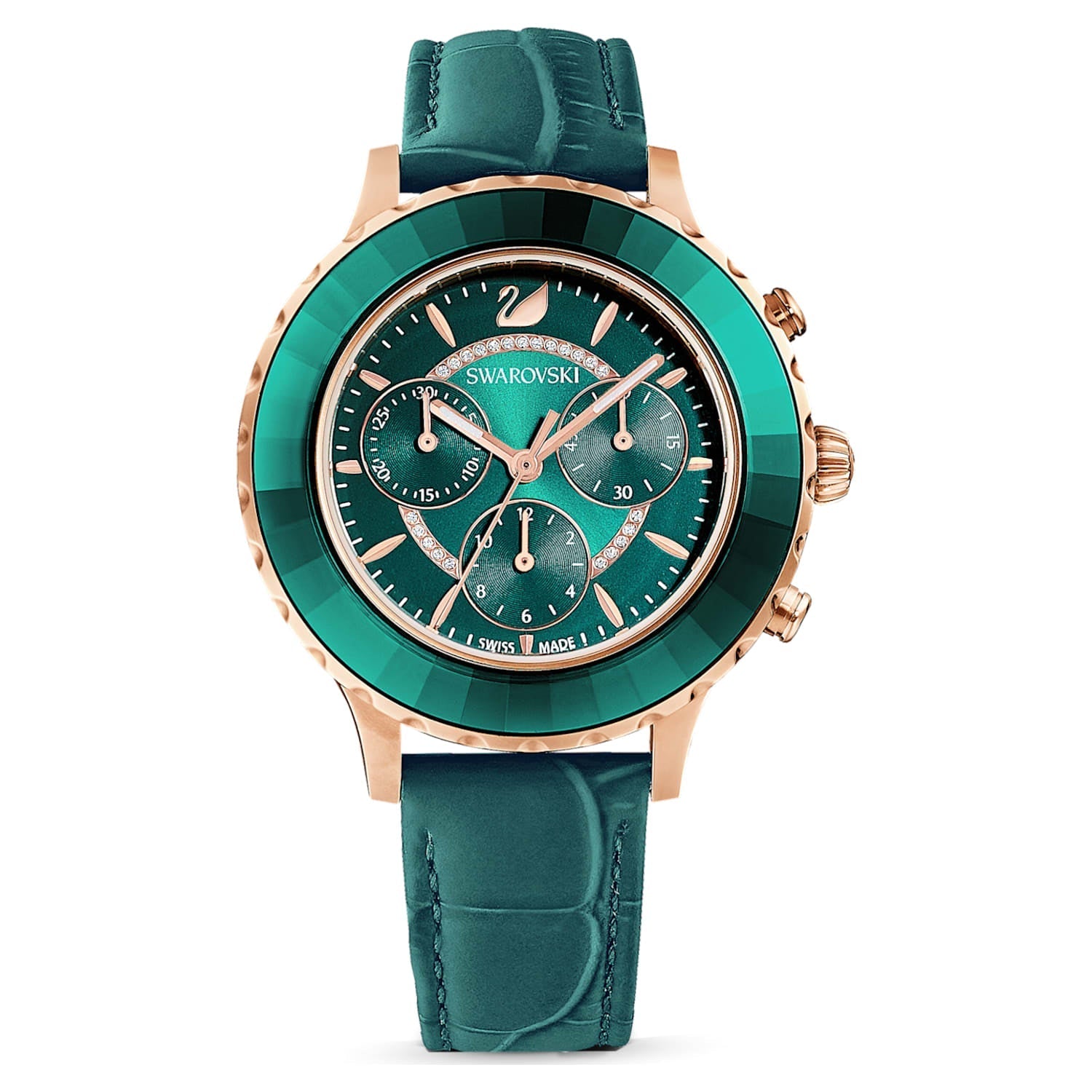 Swarovski Octea Lux Chrono Emerald Green Dial Green Leather Strap Watch for Women - 5452498 Watches Swarovski   