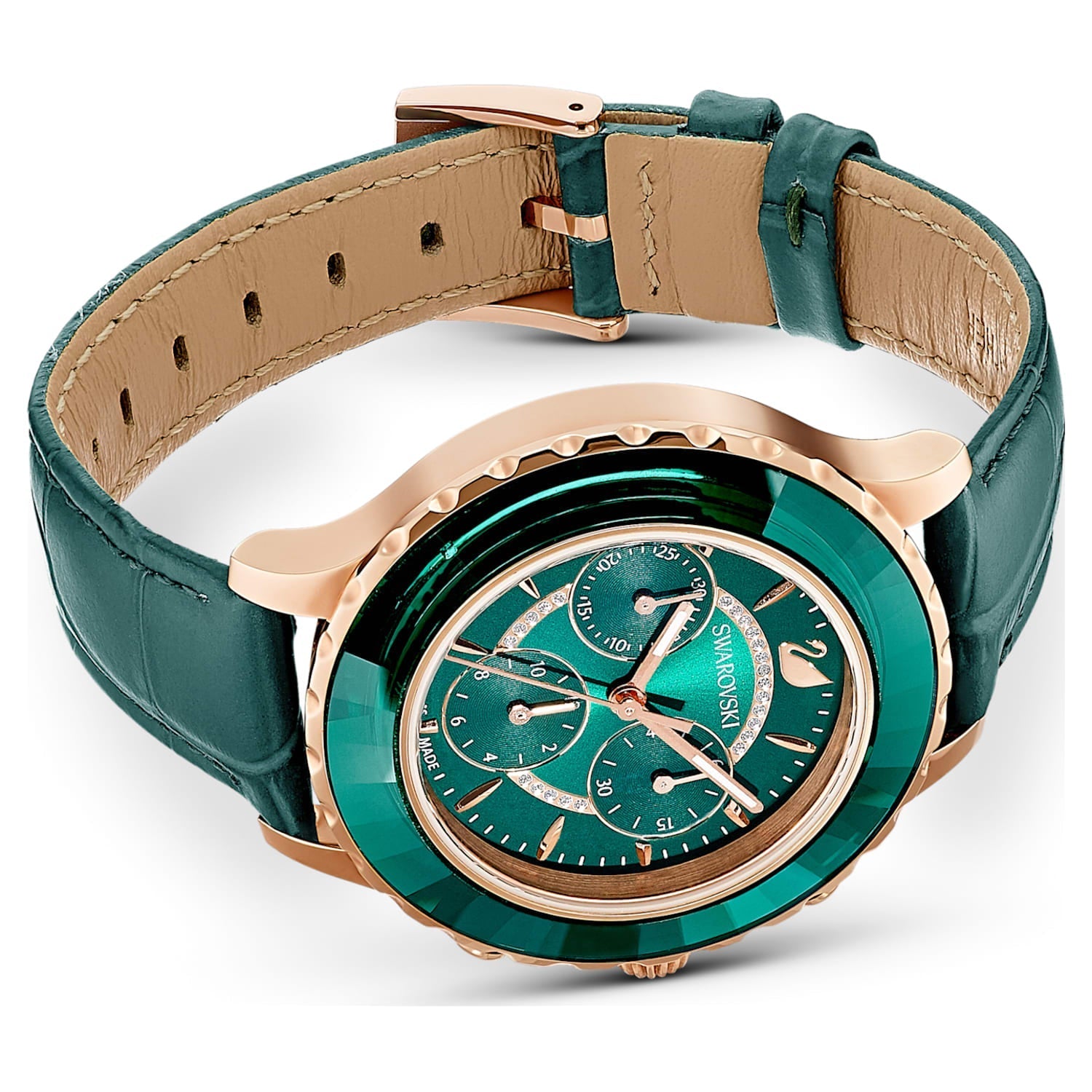 Swarovski Octea Lux Chrono Emerald Green Dial Green Leather Strap Watch for Women - 5452498 Watches Swarovski   