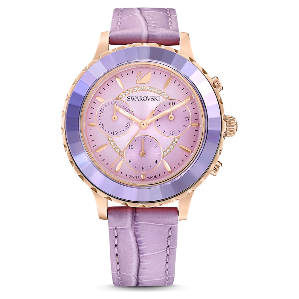 Swarovski Octea Lux Chrono Purple Dial Purple Leather Strap Watch for Women - 5632263 Watches Swarovski   