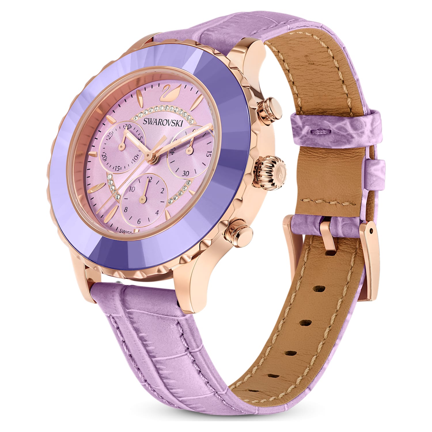 Swarovski Octea Lux Chrono Purple Dial Purple Leather Strap Watch for Women - 5632263 Watches Swarovski   