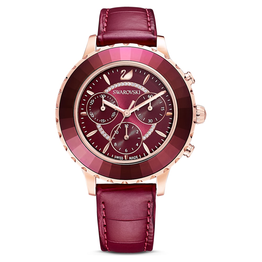 Swarovski Octea Lux Chrono Red Dial Red Leather Strap Watch for Men - 5646975 Watches Swarovski   