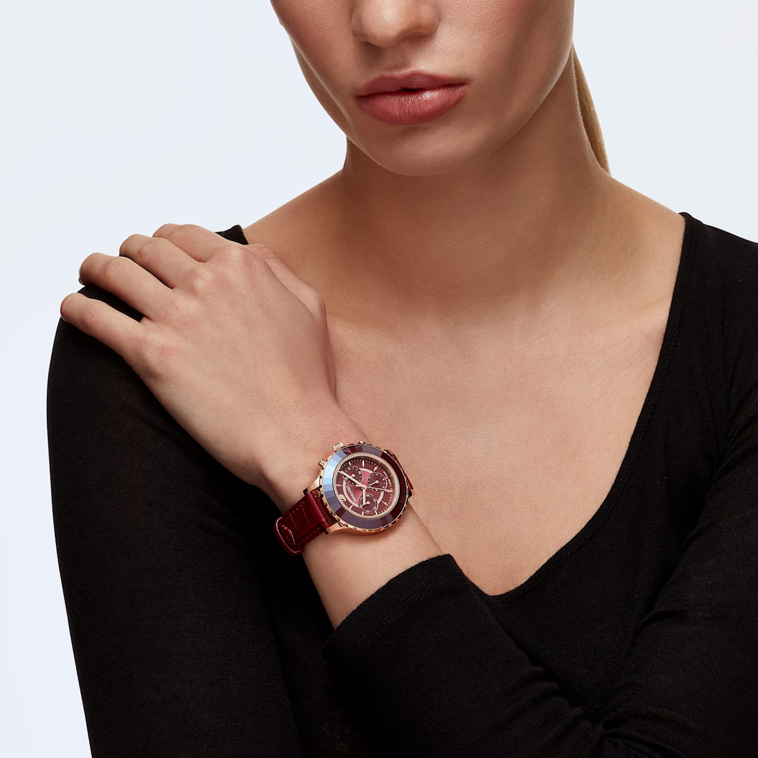 Swarovski Octea Lux Chrono Red Dial Red Leather Strap Watch for Women - 5547642 Watches Swarovski   
