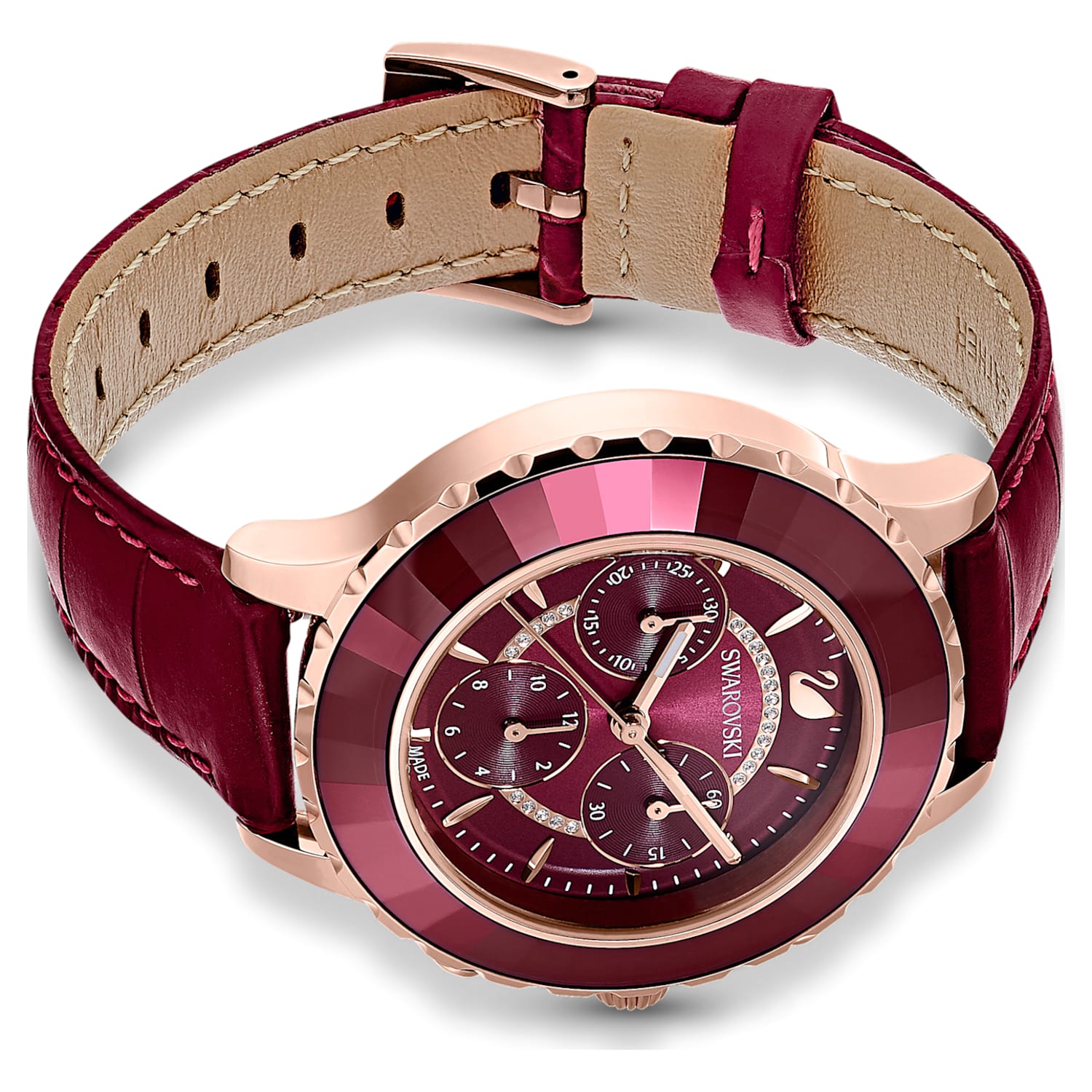Swarovski Octea Lux Chrono Red Dial Red Leather Strap Watch for Women - 5547642 Watches Swarovski   