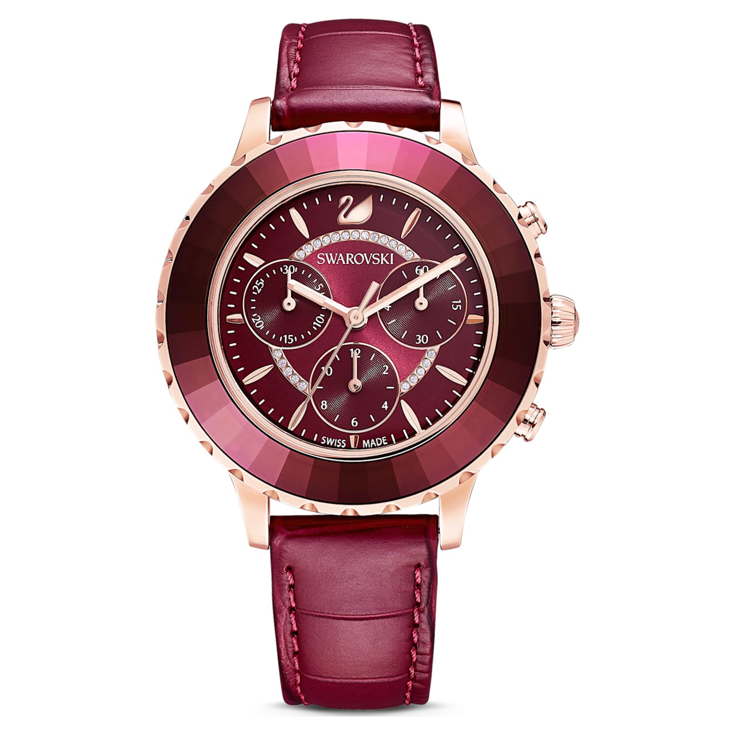 Swarovski Octea Lux Chrono Red Dial Red Leather Strap Watch for Women - 5547642 Watches Swarovski   