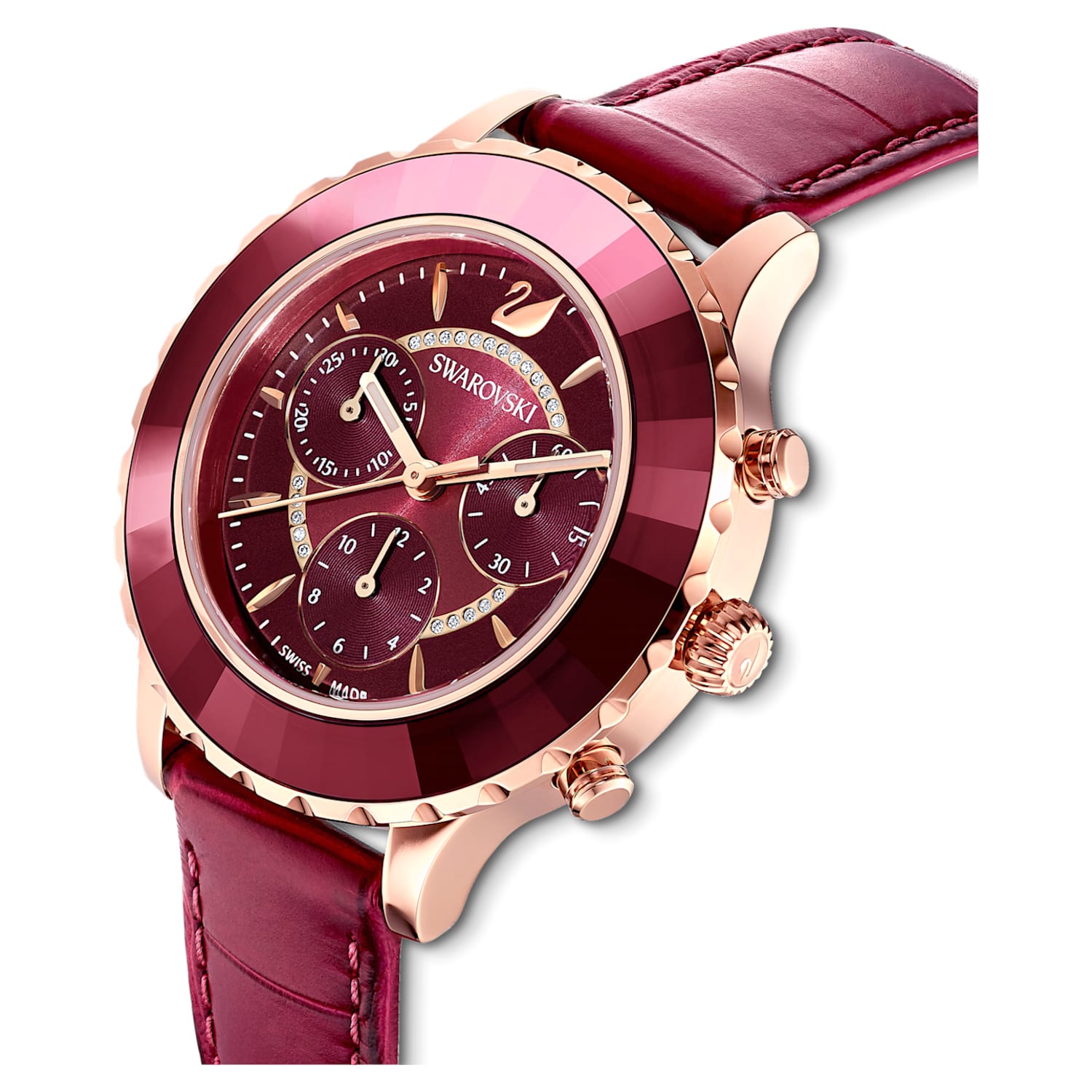 Swarovski Octea Lux Chrono Red Dial Red Leather Strap Watch for Men - 5646975 Watches Swarovski   