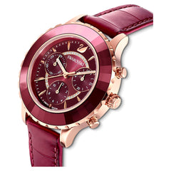 Swarovski Octea Lux Chrono Red Dial Red Leather Strap Watch for Men - 5646975 Watches Swarovski   
