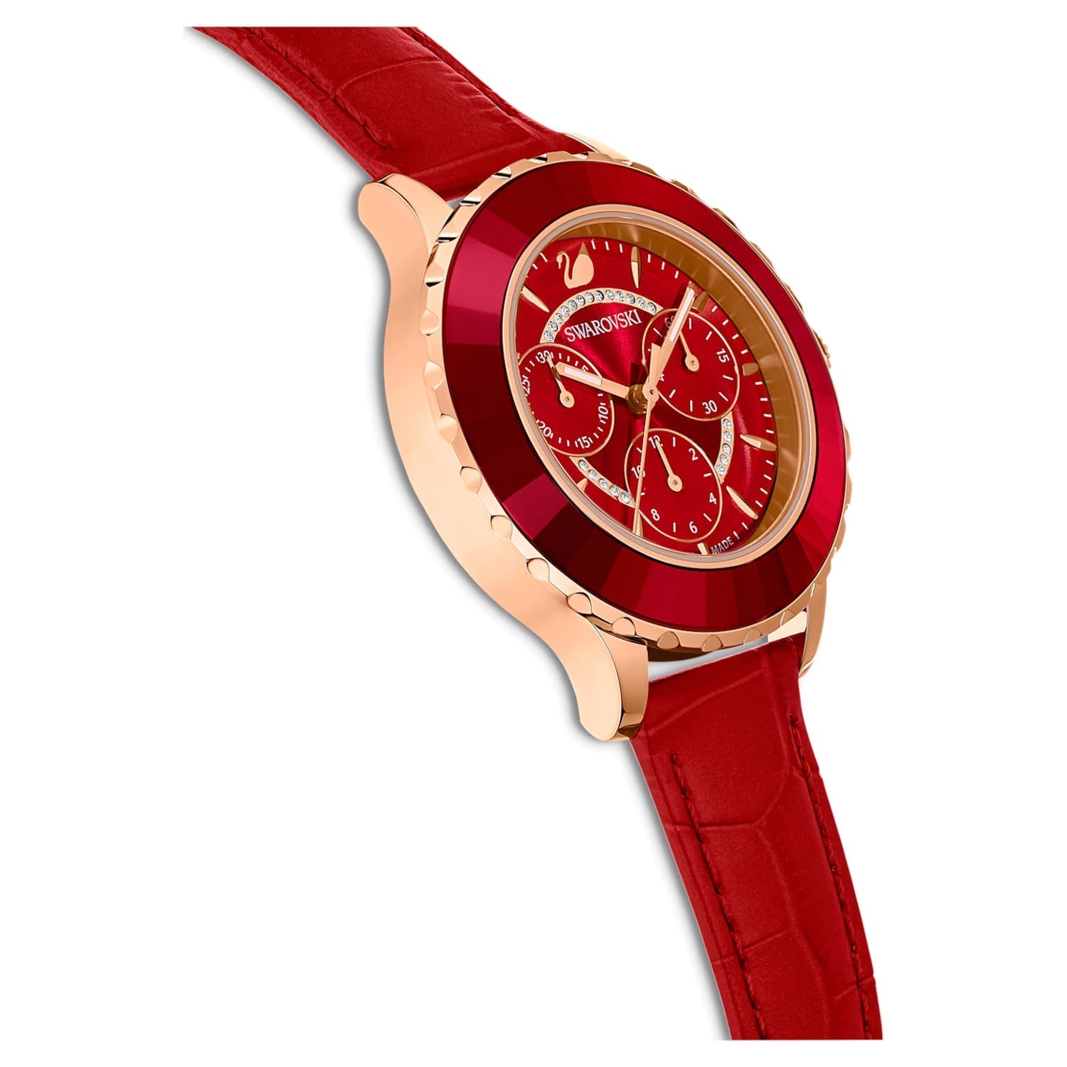 Swarovski Octea Lux Chrono Red Dial Red Leather Strap Watch for Men - 5646975 Watches Swarovski   