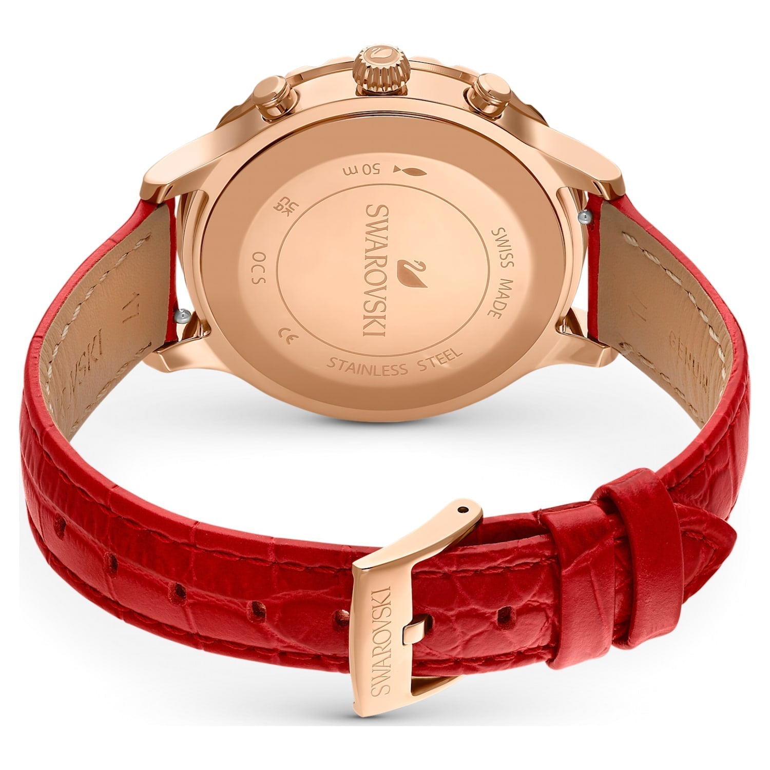 Swarovski Octea Lux Chrono Red Dial Red Leather Strap Watch for Men - 5646975 Watches Swarovski   