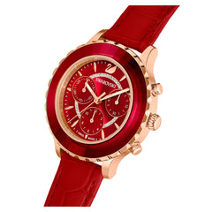Swarovski Octea Lux Chrono Red Dial Red Leather Strap Watch for Men - 5646975 Watches Swarovski   