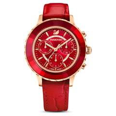 Swarovski Octea Lux Chrono Red Dial Red Leather Strap Watch for Men - 5646975 Watches Swarovski   