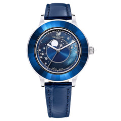 Swarovski Octea Lux Moon Crystal Blue Dial Blue Leather Strap Watch for Women - 5516305 Watches Swarovski   