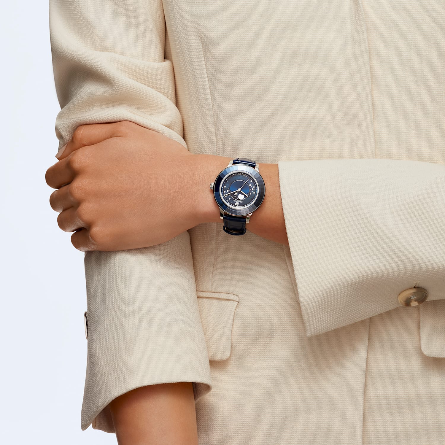 Swarovski Octea Lux Moon Crystal Blue Dial Blue Leather Strap Watch for Women - 5516305 Watches Swarovski   
