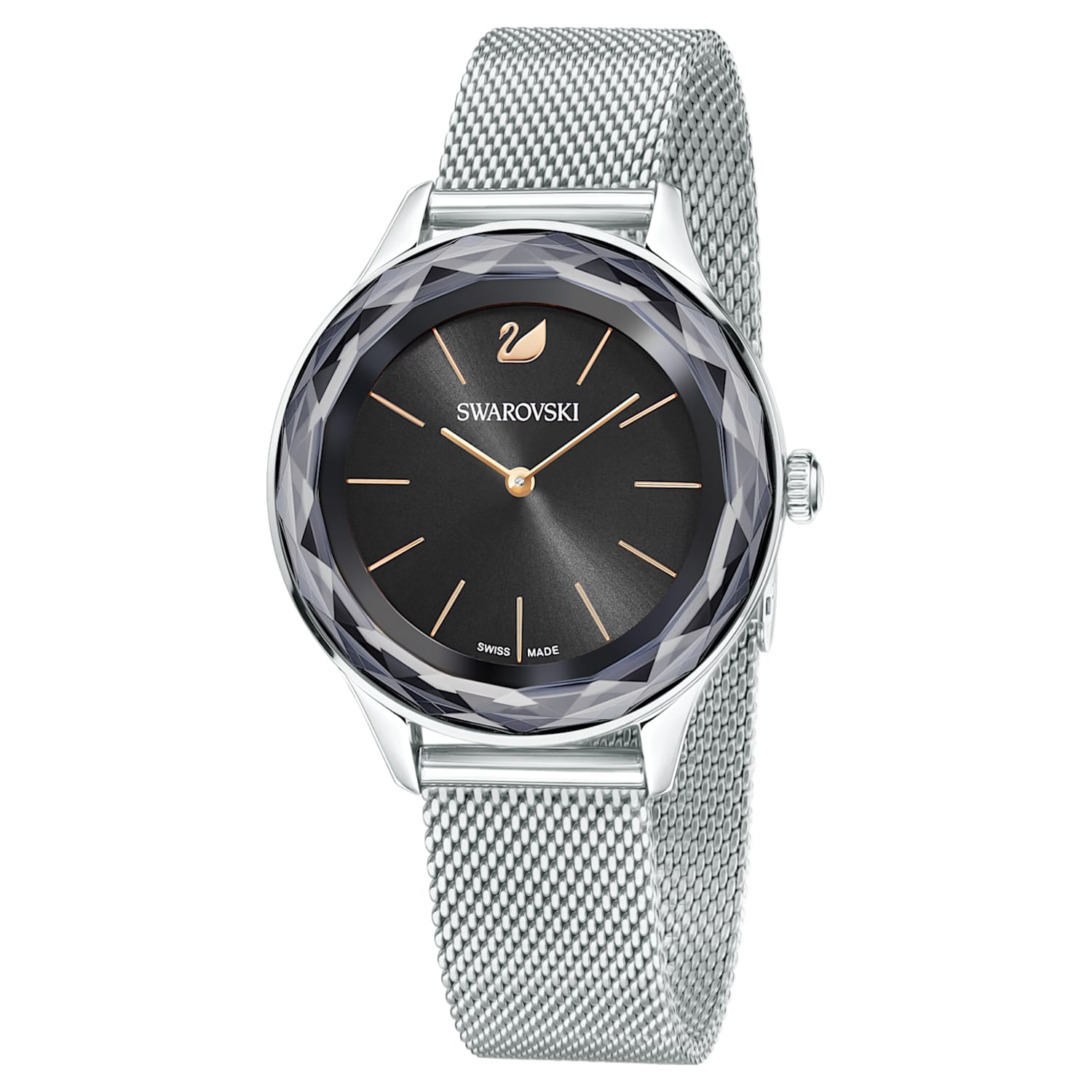 Swarovski Octea Nova Black Dial Silver Mesh Bracelet Watch for Women - 5430420 Watches Swarovski   