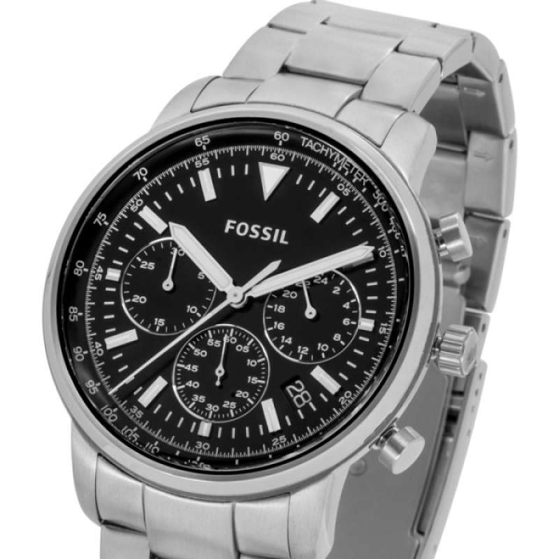 Fossil Goodwin Chronograph Black Dial Silver Steel Strap Watch for Men - FS5412 Watches Fossil   